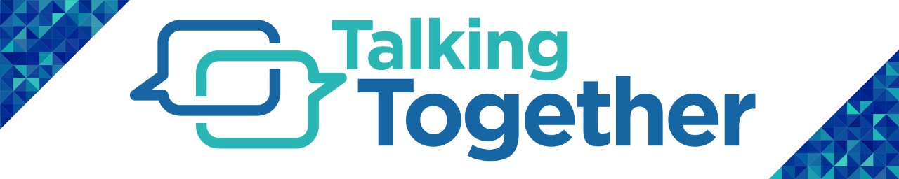 Talking Together graphic in teal and blue